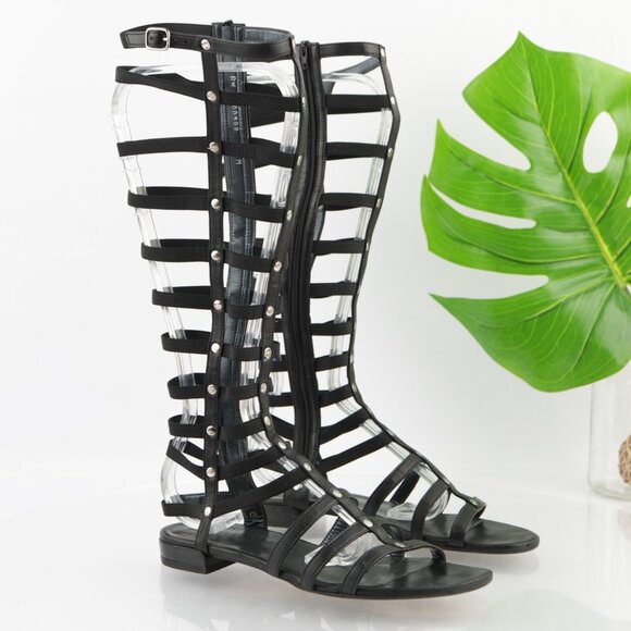 Stuart Weitzman Womens Gladiator Sandal Size 6.5 Tall Black Leather Strappy Shoe - Picture 12 of 14